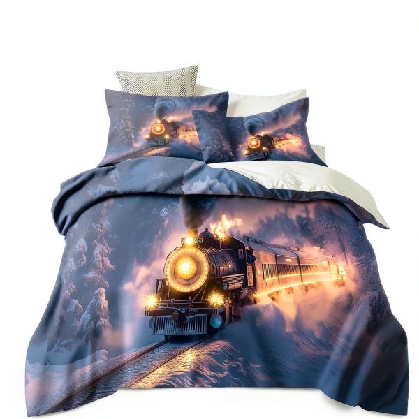 Full Duvet Cover DAweiliuu Polyester Steam Train-4