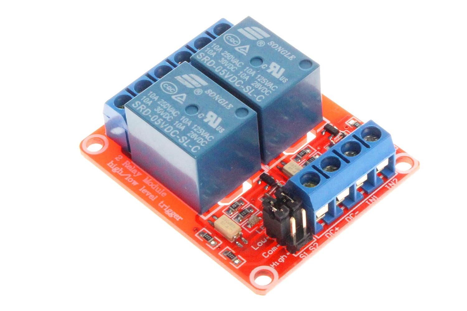 Installing NOYITO Relay Control Module Red DC 9V on a wooden workbench with wiring tools