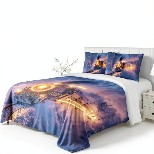 Full Duvet Cover DAweiliuu Polyester Steam Train-3