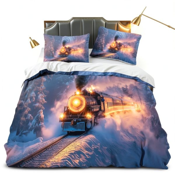 Full Duvet Cover DAweiliuu Polyester Steam Train-2
